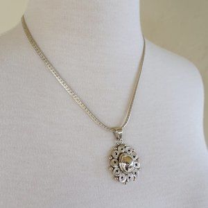 Sterling Filigree Dome Pendant w18" Mexico Herringbone Chain, 25 g